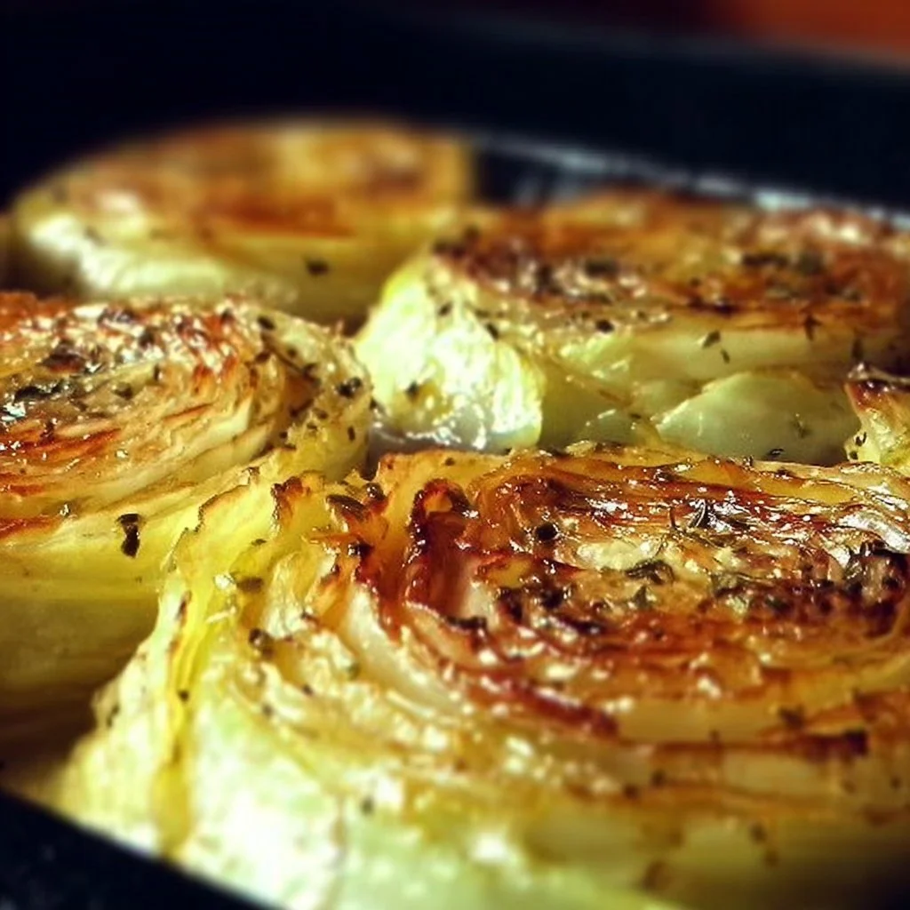 Deliciously baked cabbage steaks drizzled with olive oil and spices