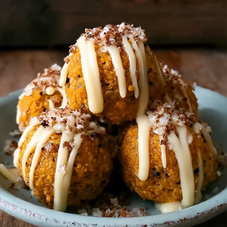 No-bake pumpkin cheesecake balls served as a fall dessert treat.