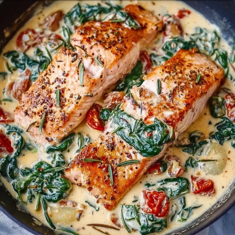 Creamy Tuscan salmon plated with fresh herbs and parmesan cheese.