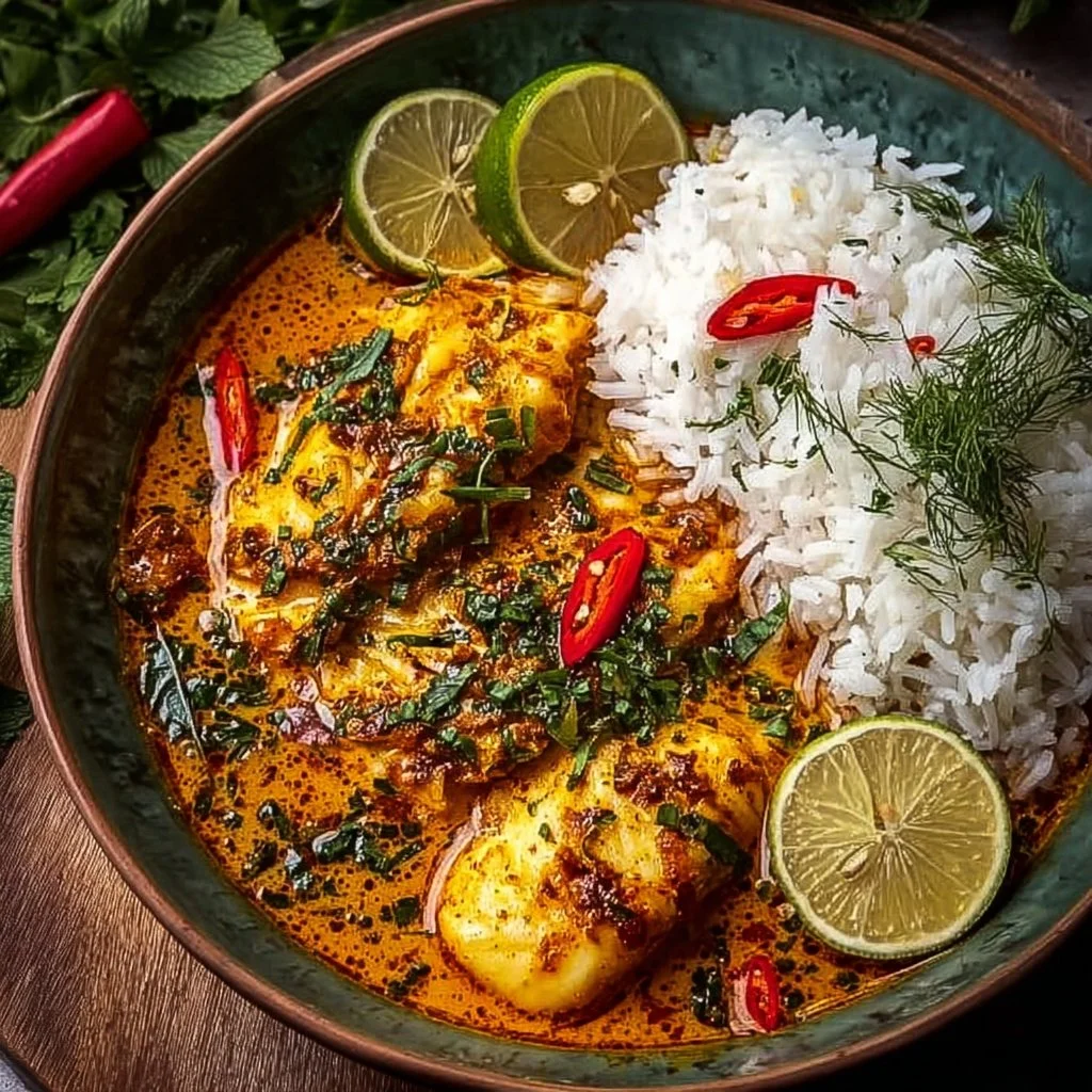 Deliciously Zesty: Coconut Lime Fish Curry with Fragrant Jasmine Rice Recipe
