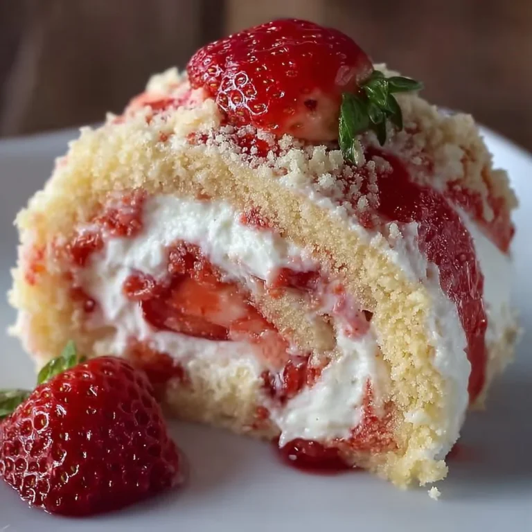 Delicious strawberry shortcake cheesecake rolls drizzled with strawberry sauce.