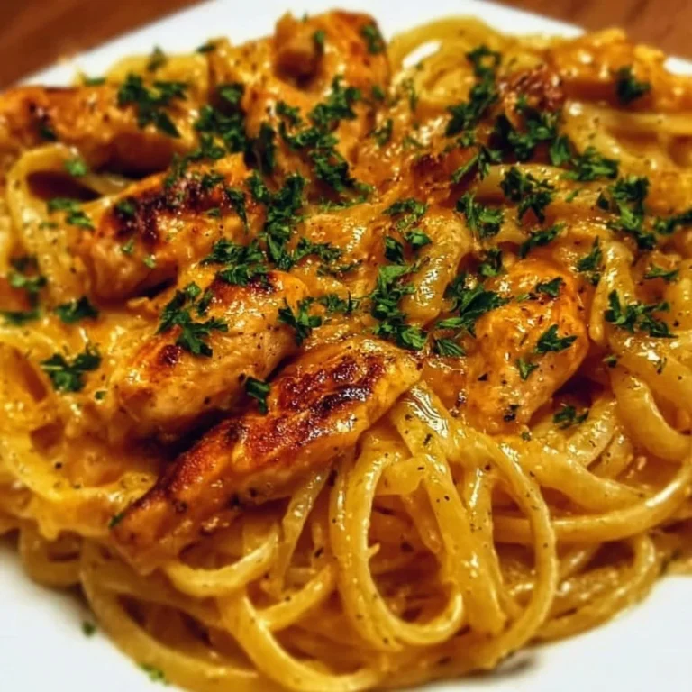 Creamy Cowboy Butter Chicken Linguine topped with herbs and spices