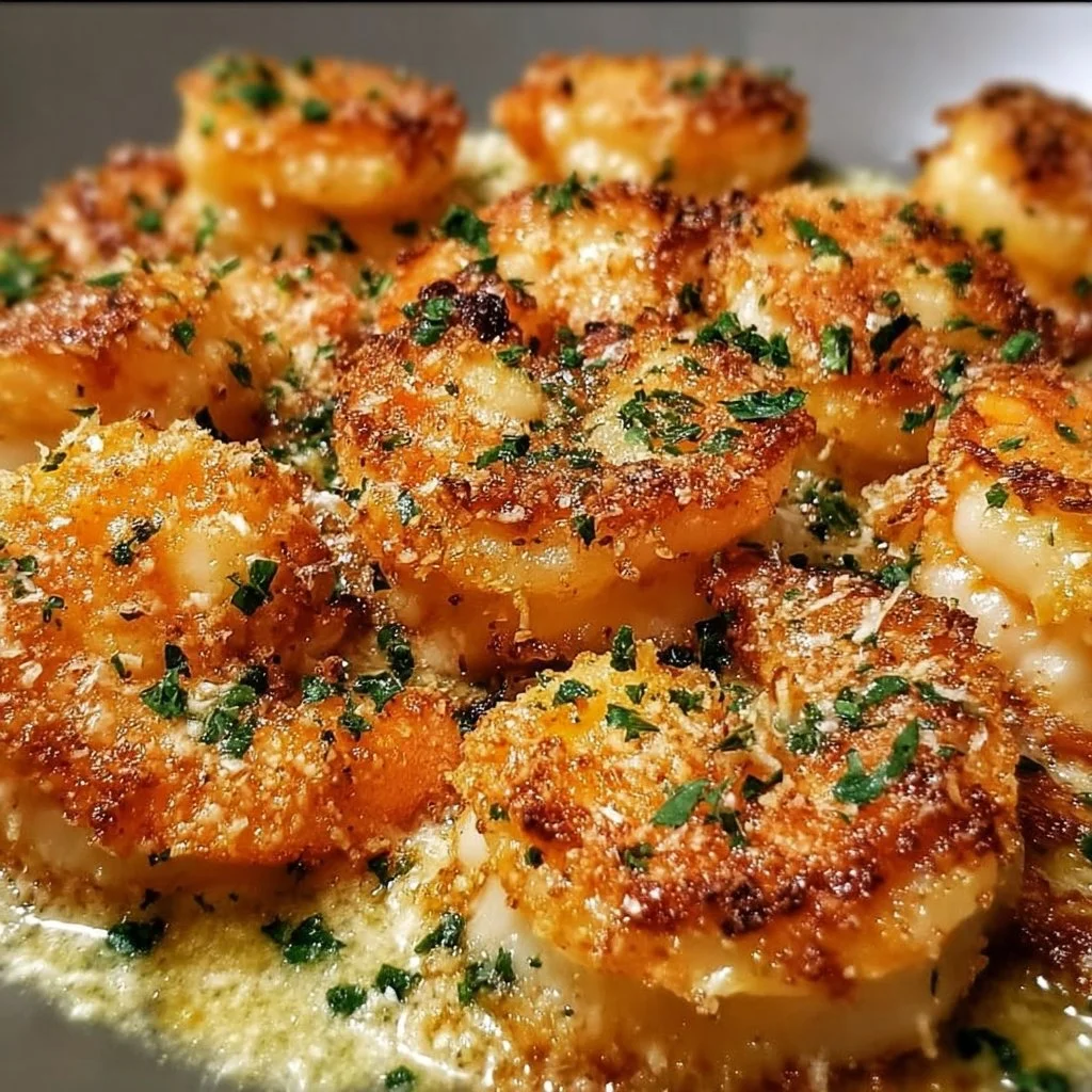 Delicious Garlic Parmesan Shrimp dish served with pasta and herbs