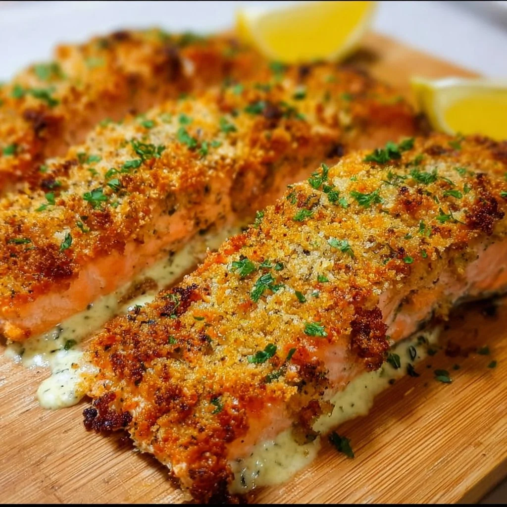 Irresistible Parmesan Crusted Salmon recipe with mayo, perfect for gourmet dining.
