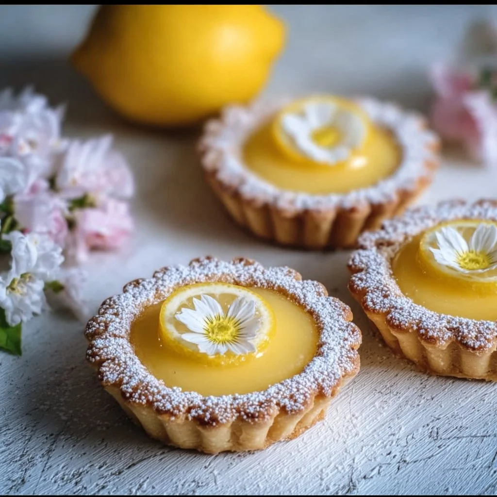 Cute lemon curd tarts on a decorative plate, perfect dessert for any occasion.