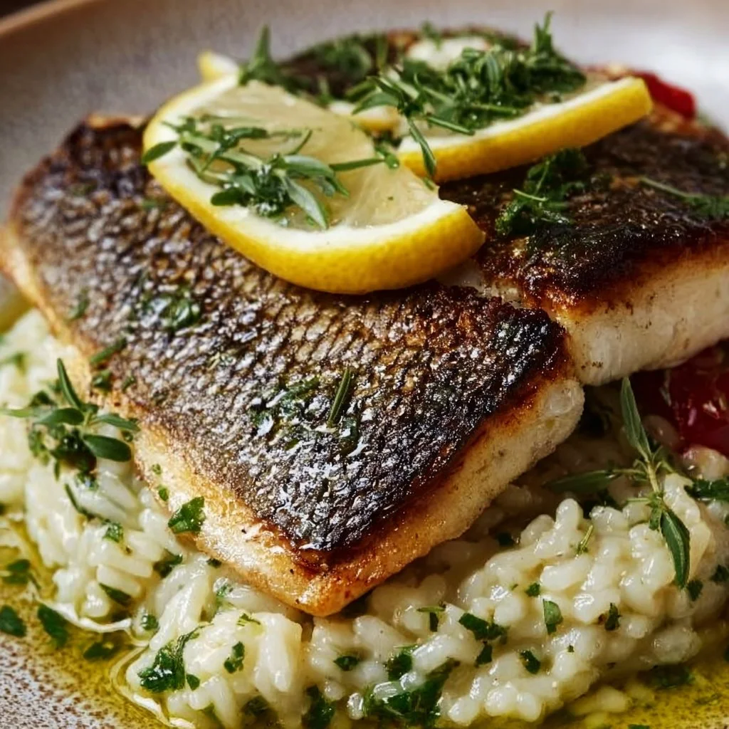 Pan Seared Sea Bass with Lemon Herb Risotto
