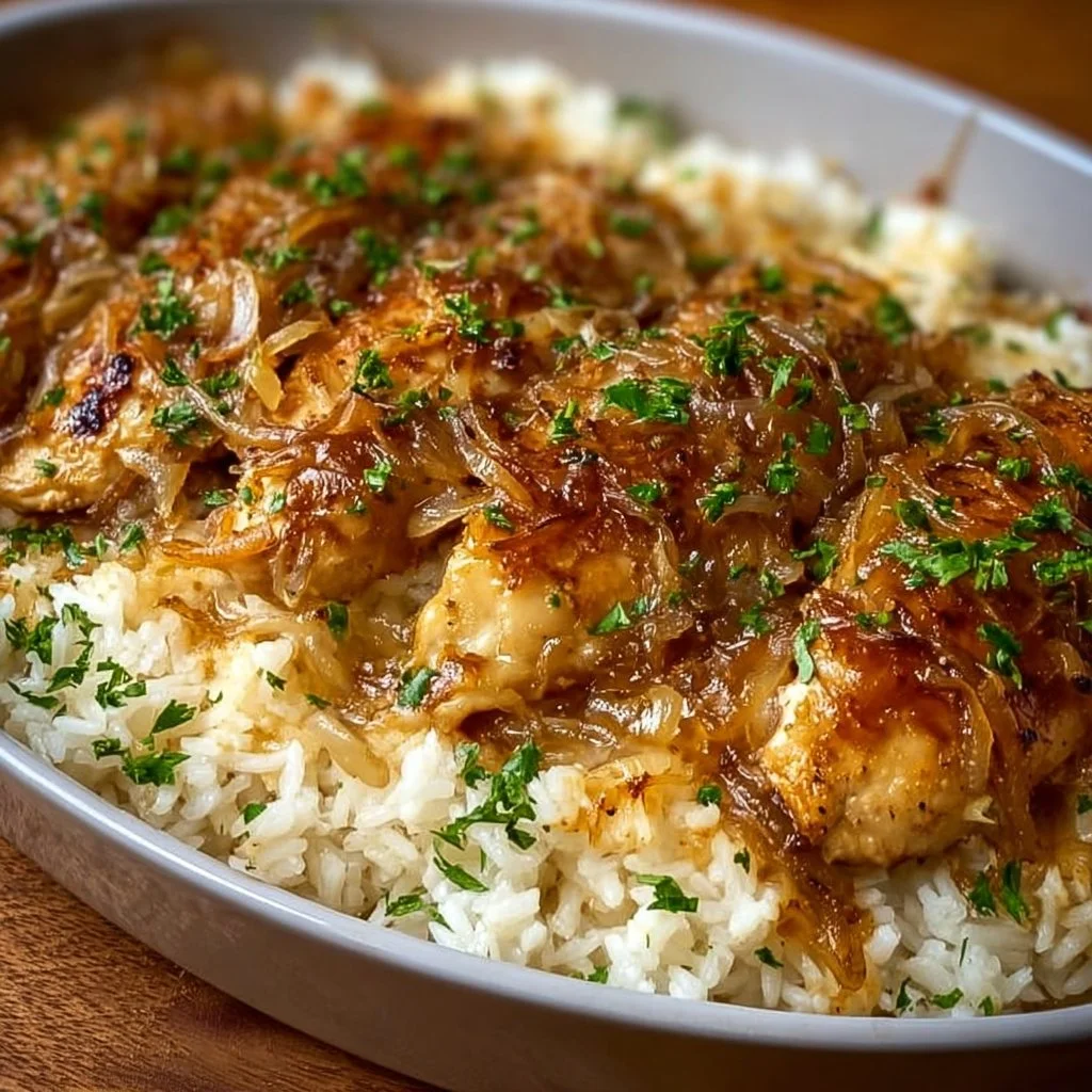 Rustic French Onion Chicken & Rice Skillet