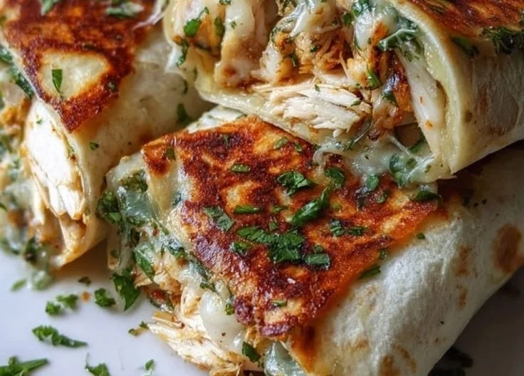 Baked Cheese and Garlic Chicken Wraps with Fresh Herbs