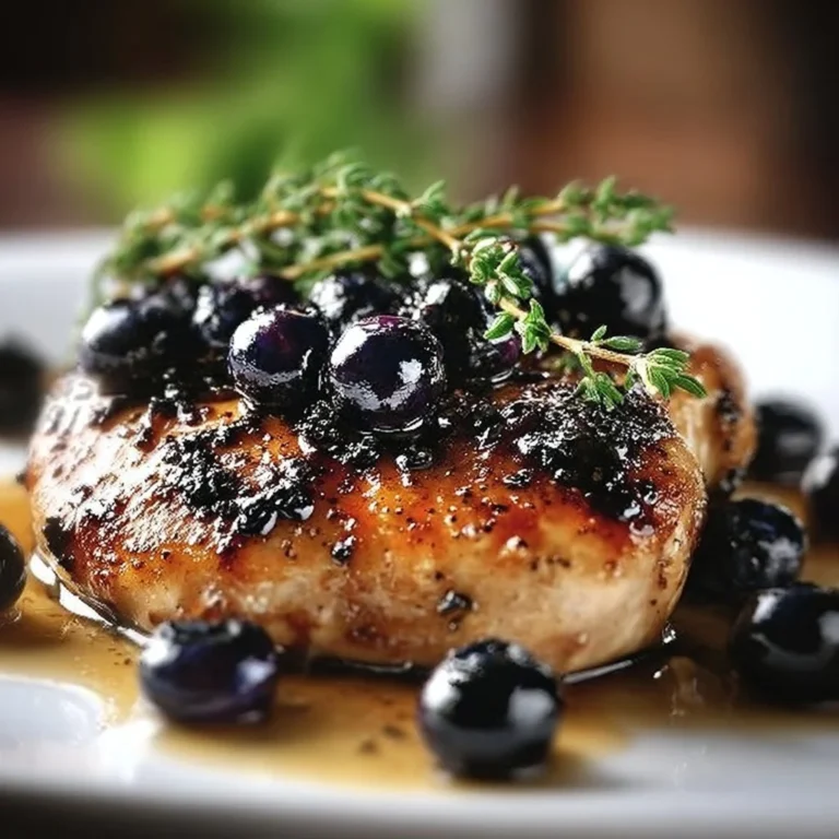 Plate of best-ever blueberry thyme chicken garnished with herbs