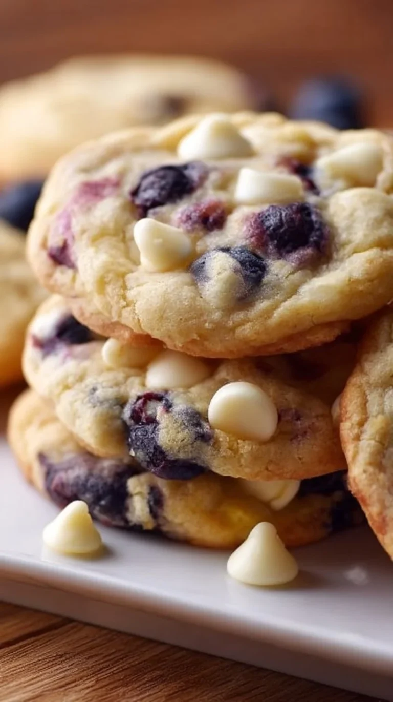 Blueberry lemon white chocolate chip cookies on a plate