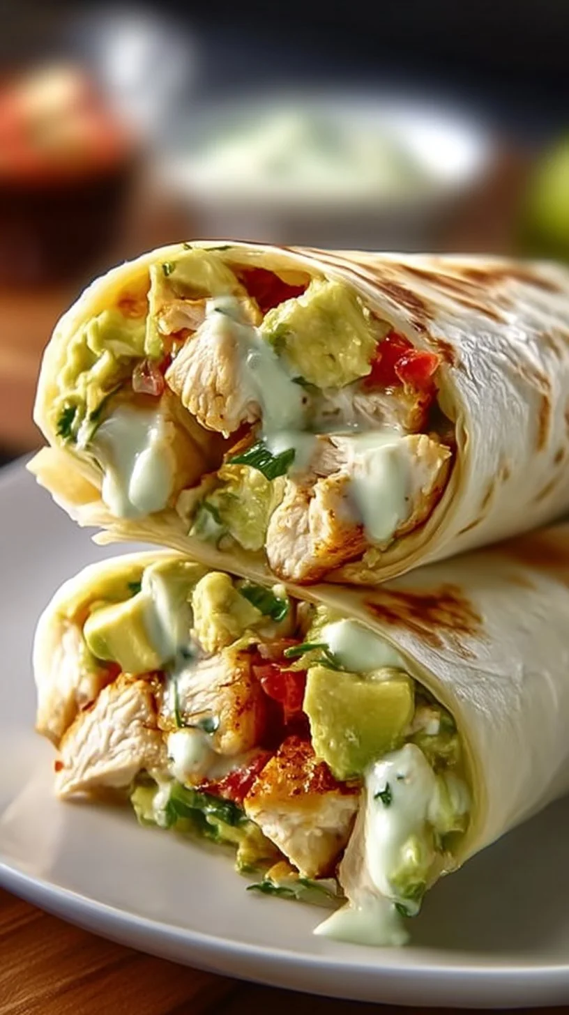 Delicious Chicken Avocado Ranch Burritos filled with chicken, avocado, and ranch sauce