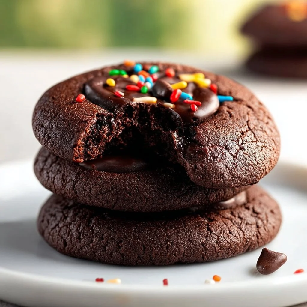 Delicious Cosmic Brownie Cookies topped with colorful sprinkles