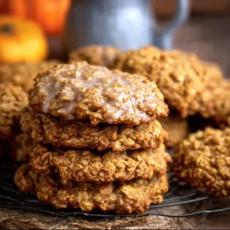 Freshly baked cozy pumpkin oatmeal cookies on a rustic table