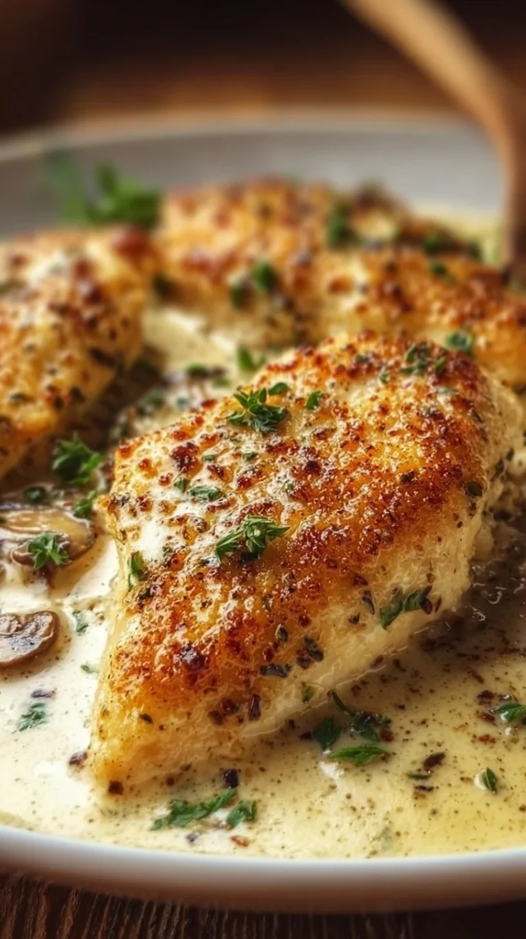 Creamy garlic parmesan chicken garnished with herbs