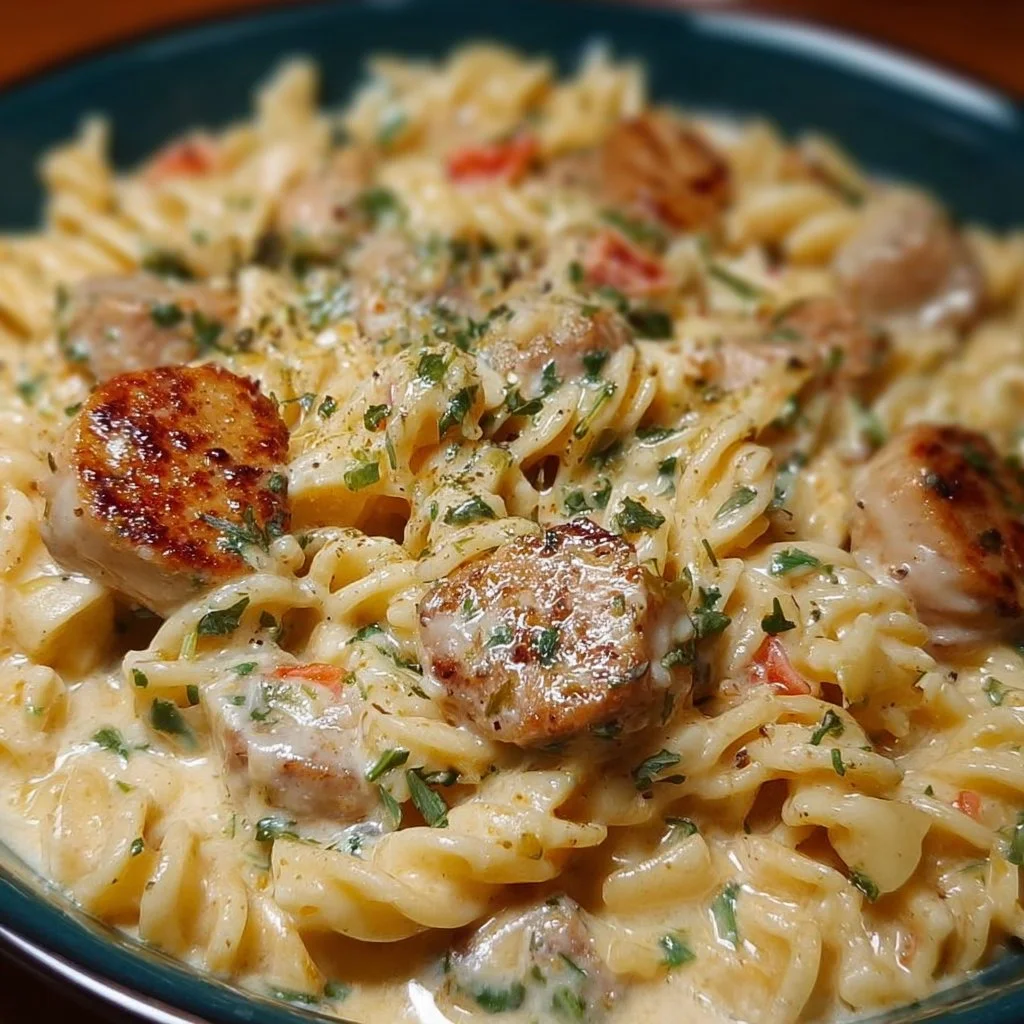 Creamy Pepper Jack Chicken and Sausage Pasta dish