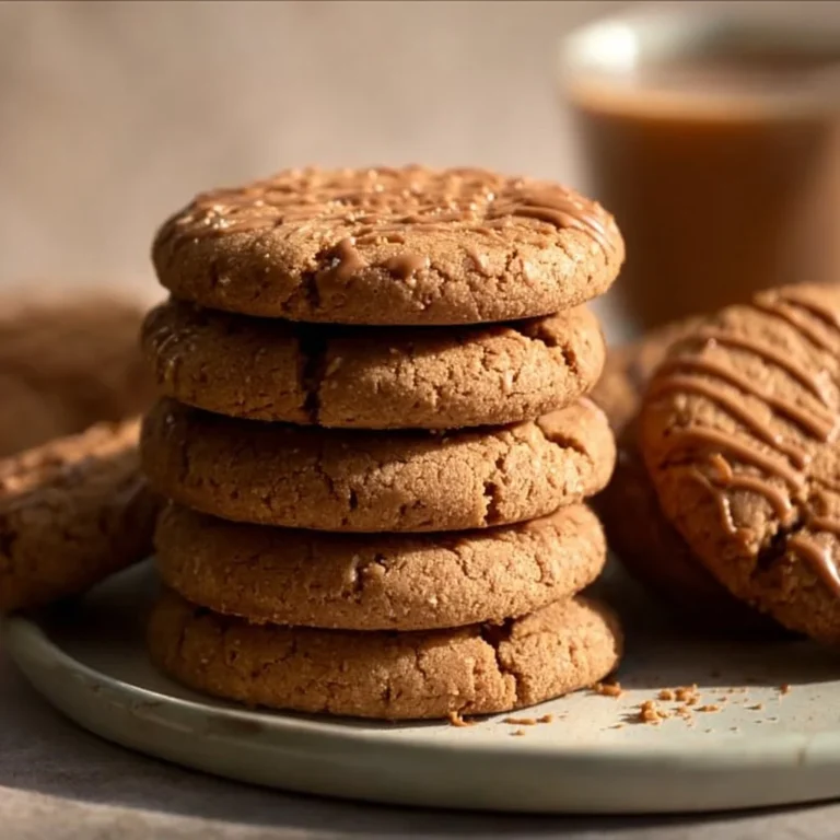 Delicious Biscoff cookies on a plate with a cup of coffee