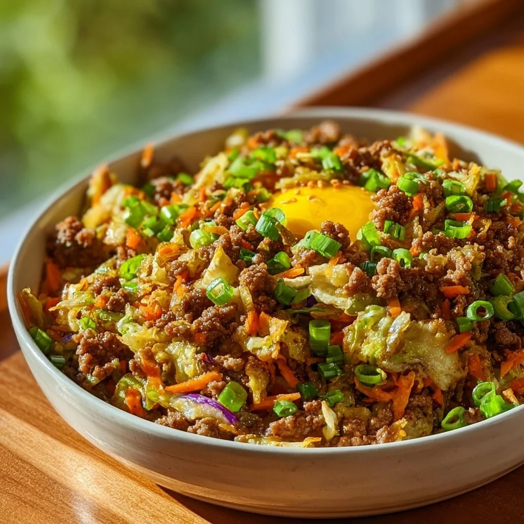Delicious egg roll in a bowl with fresh ingredients and vibrant colors