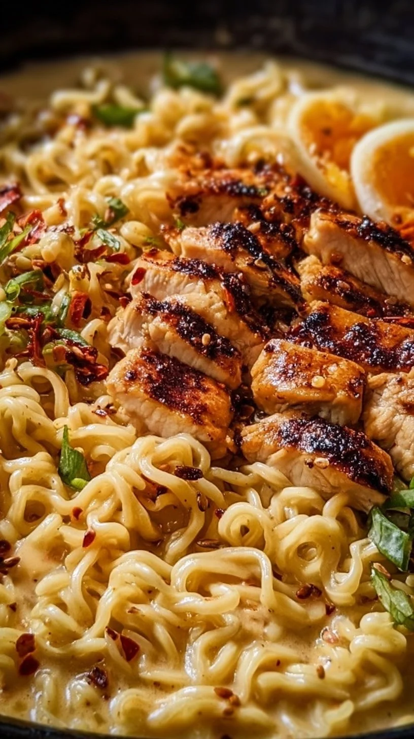 Fiery Chicken Ramen With Creamy Garlic Sauce