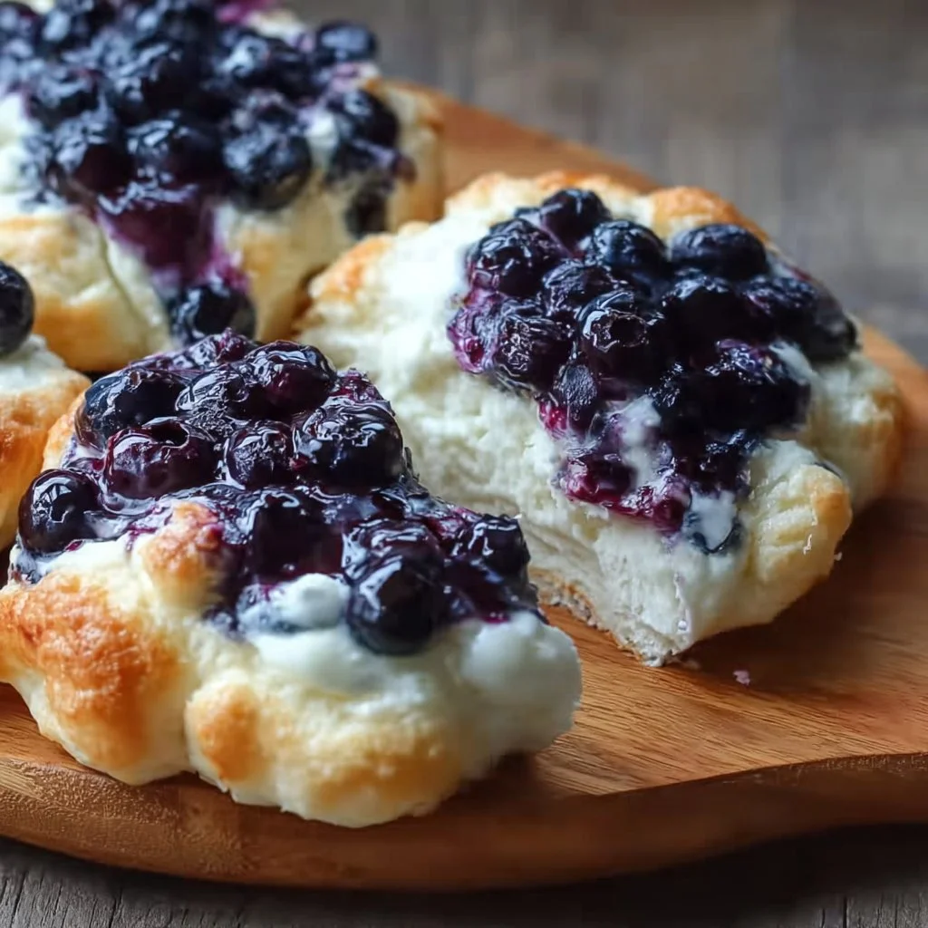 Fluffy blueberry cottage cheese cloud bread on a plate
