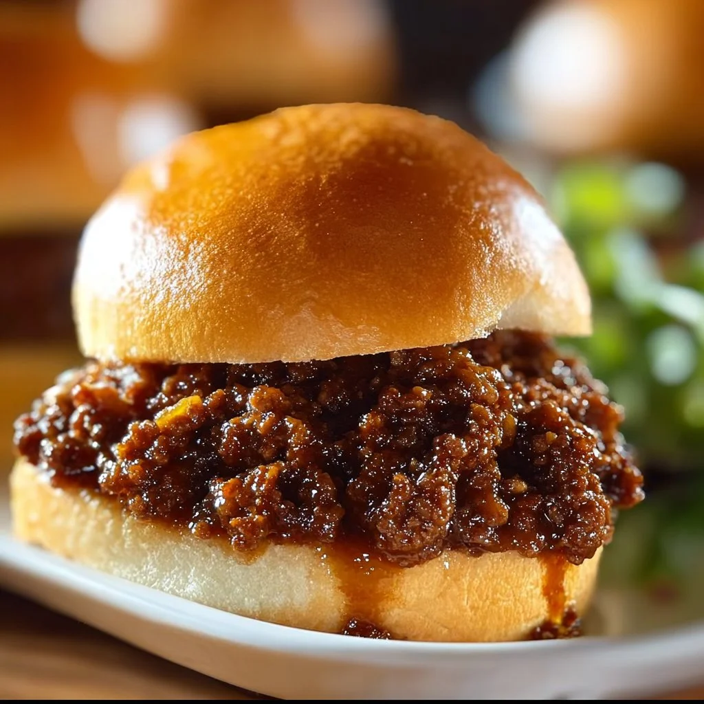 French onion beef sloppy joes served on a plate