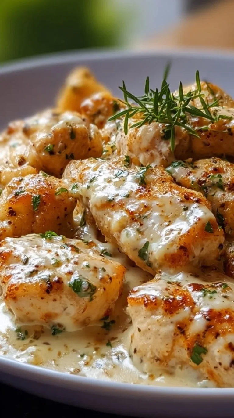 Delicious high protein creamy garlic cheesy chicken dish served on a plate.