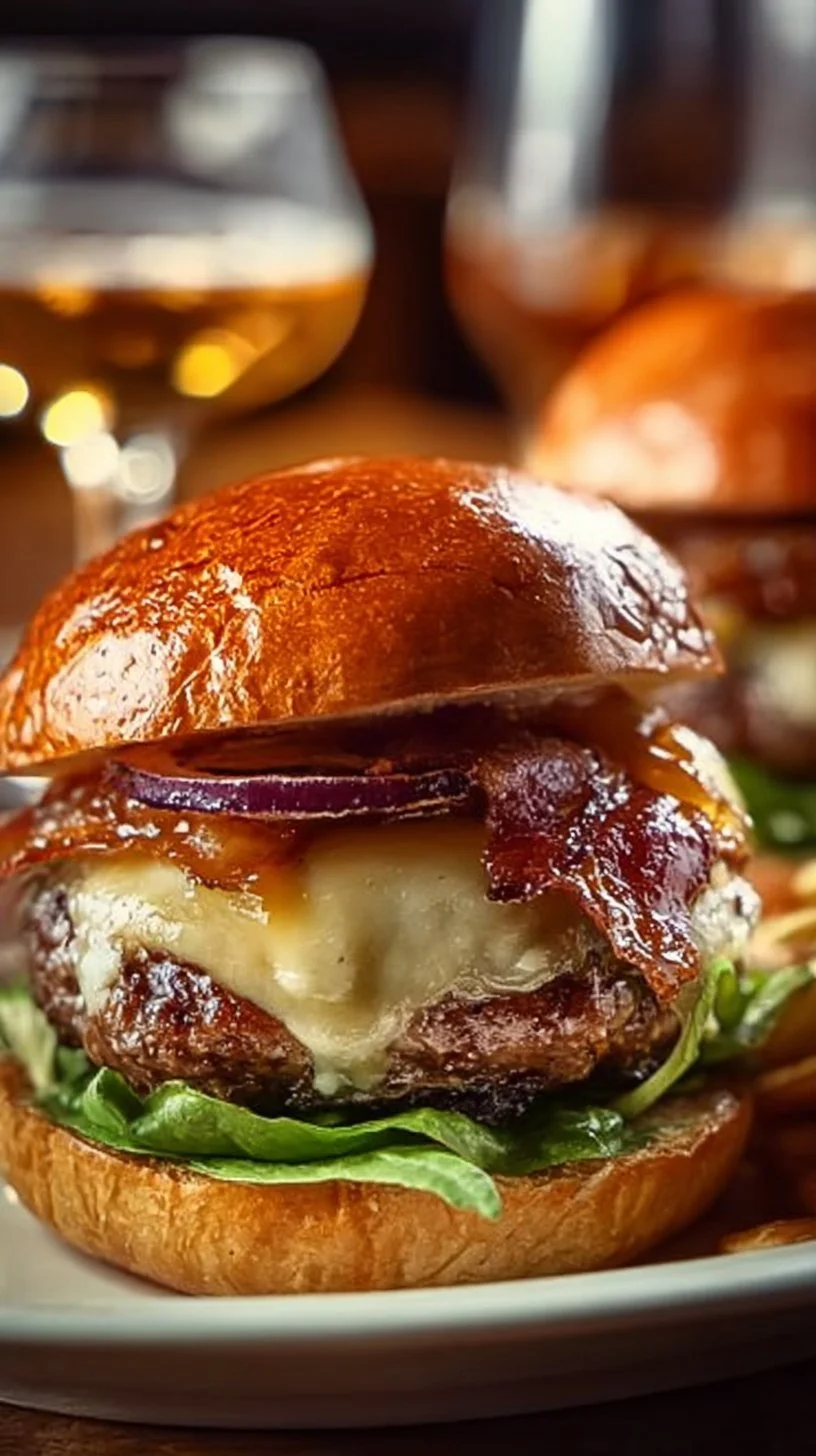 Delicious Irish pub burgers drizzled with flavorful whiskey sauce