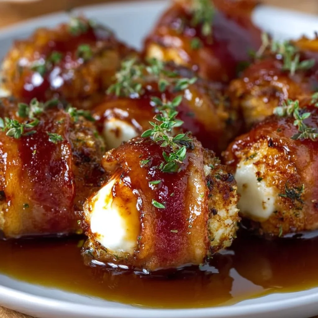 Irresistible Bacon-Wrapped Mozzarella Poppers with Maple Glaze