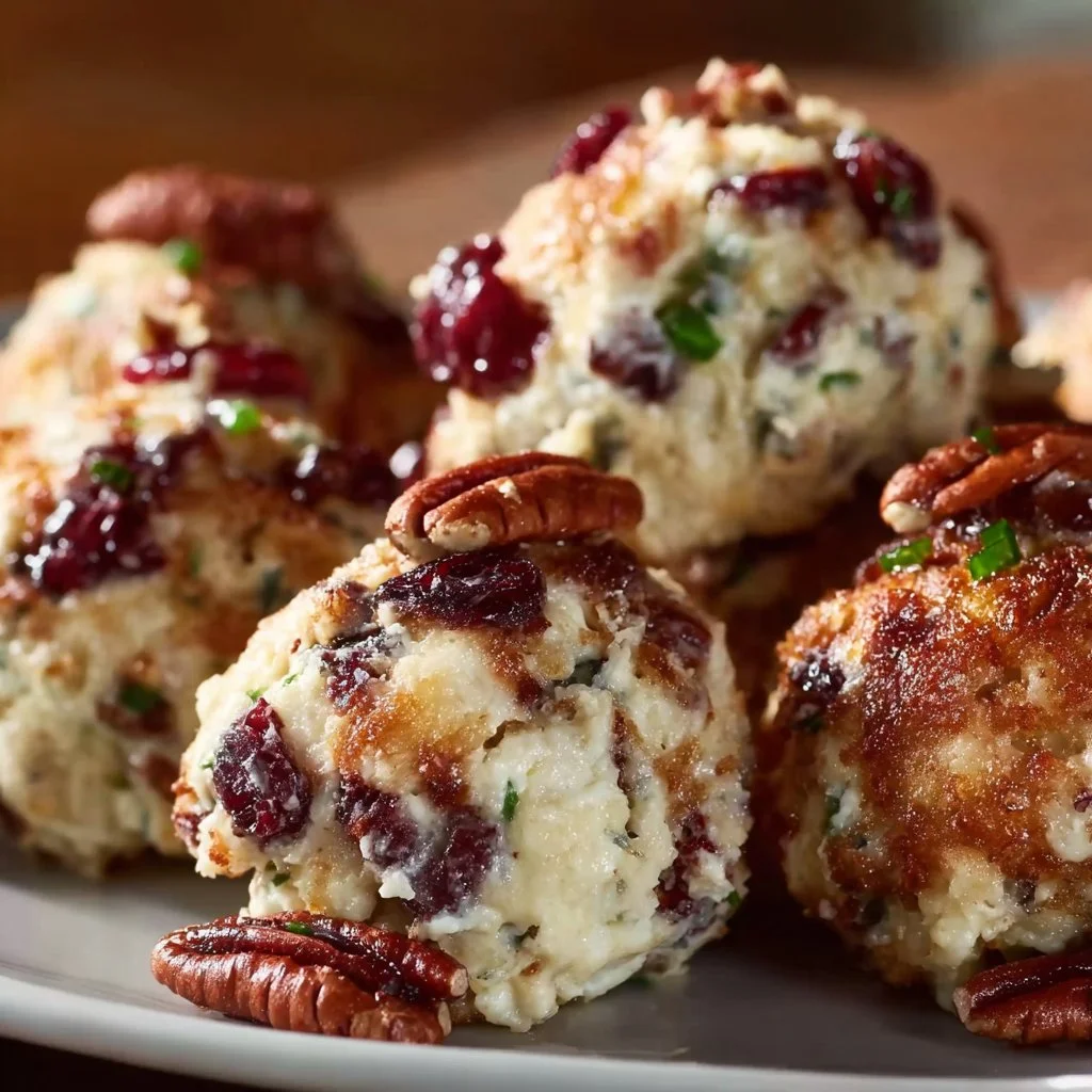 Delicious cranberry pecan cheese bites served on a platter