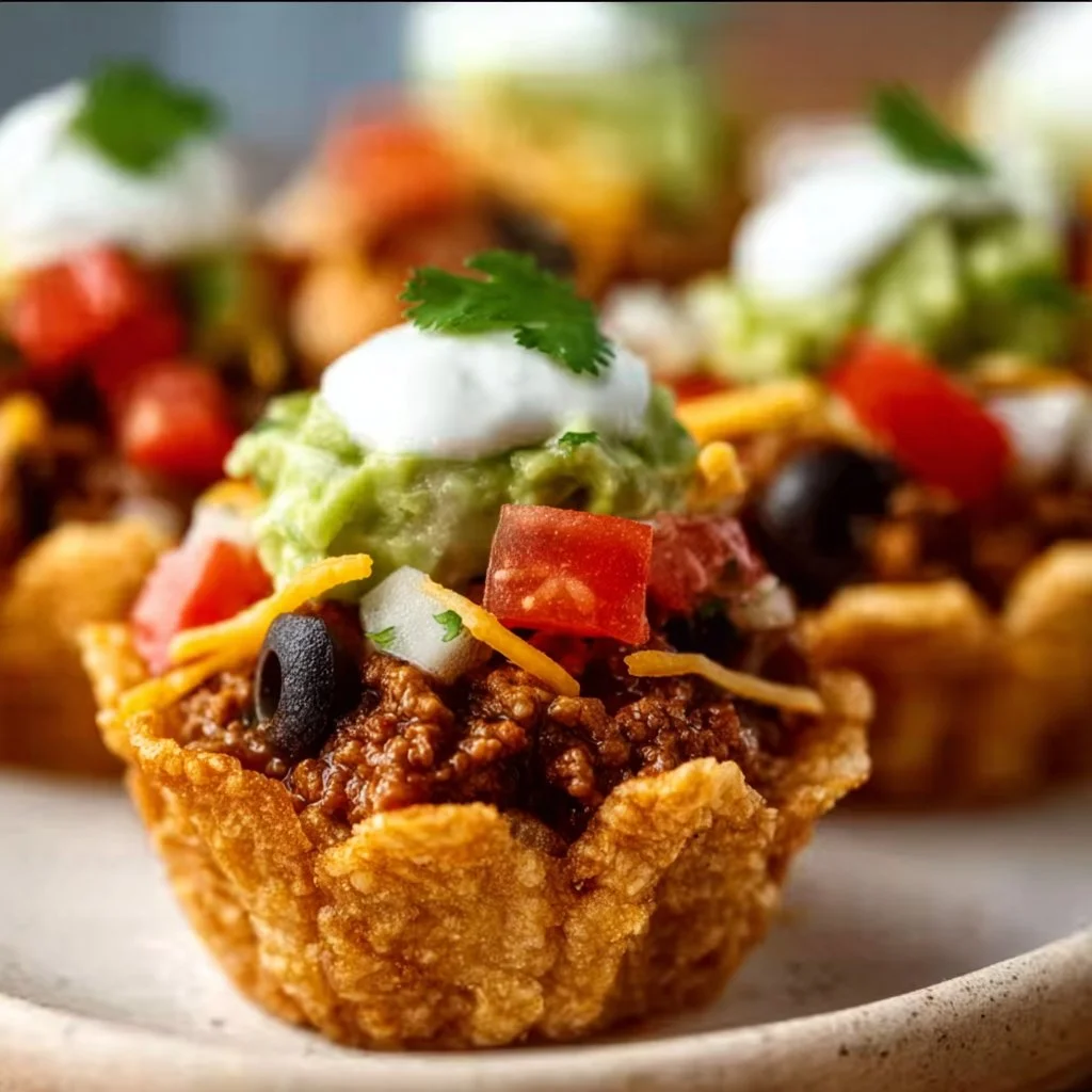 Irresistible mini taco cupcakes topped with savory ingredients