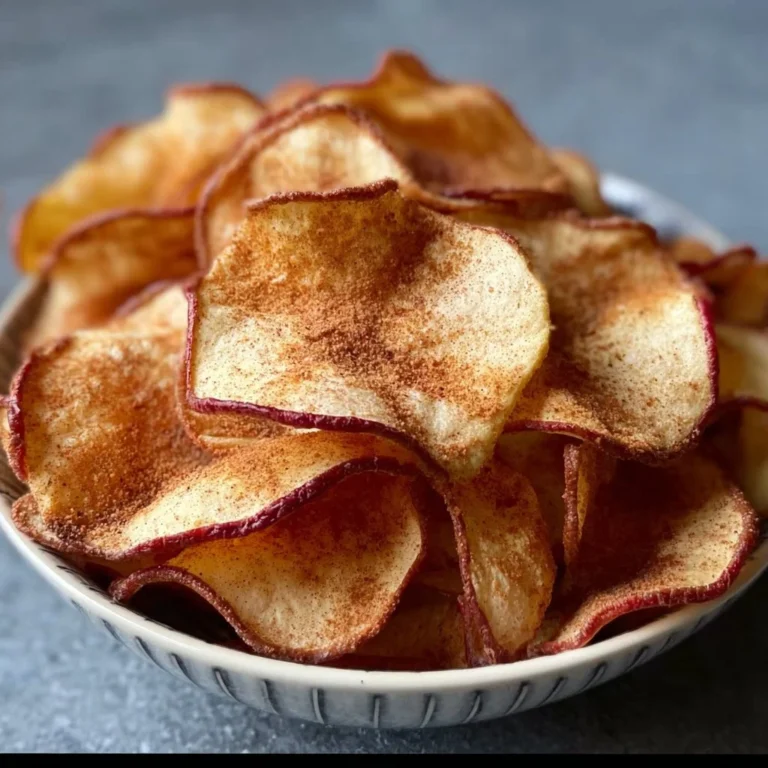 Crispy air fryer apple chips sprinkled with cinnamon on a plate