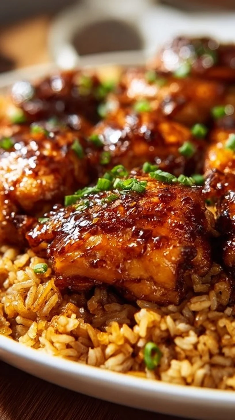 One-Pan Honey BBQ Chicken Rice dish served in a bowl with herbs