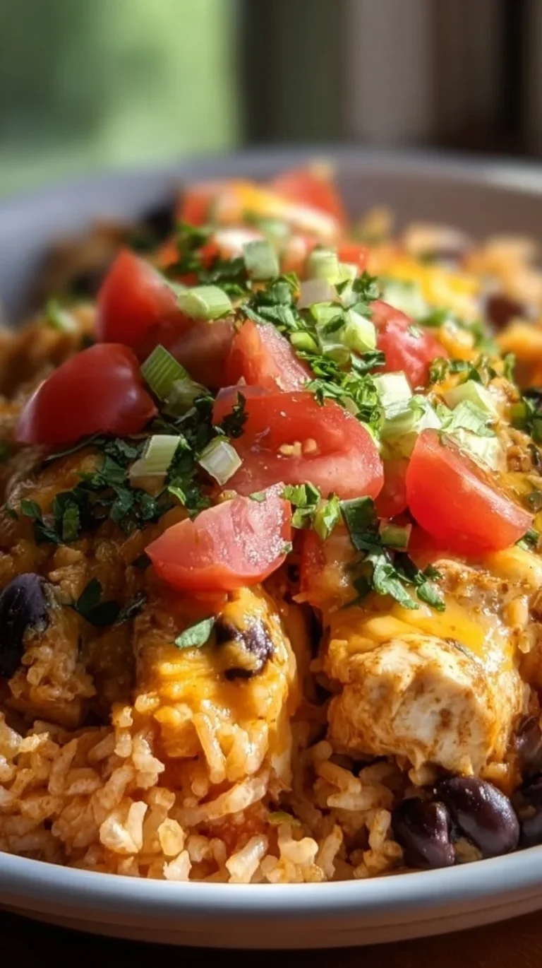 One-Pot Cheesy Southwest Chicken with rice in a serving dish