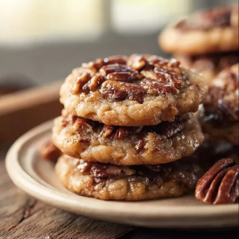Delicious pecan pie cookies with chopped pecans and caramel drizzle