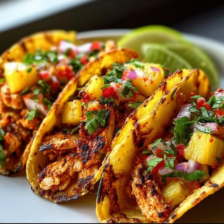 Delicious Pineapple Chicken Tacos topped with fresh cilantro and lime.