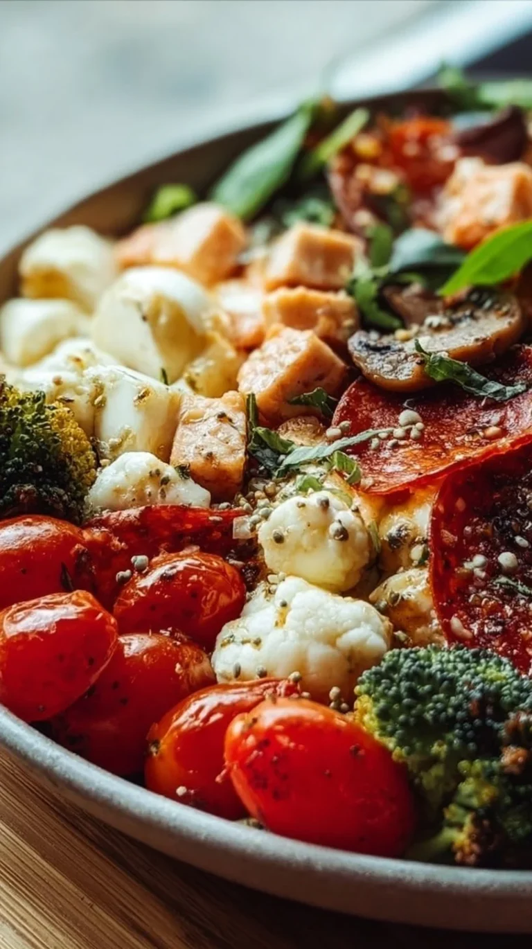 Delicious Pizza Protein Bowl loaded with fresh toppings and high protein content