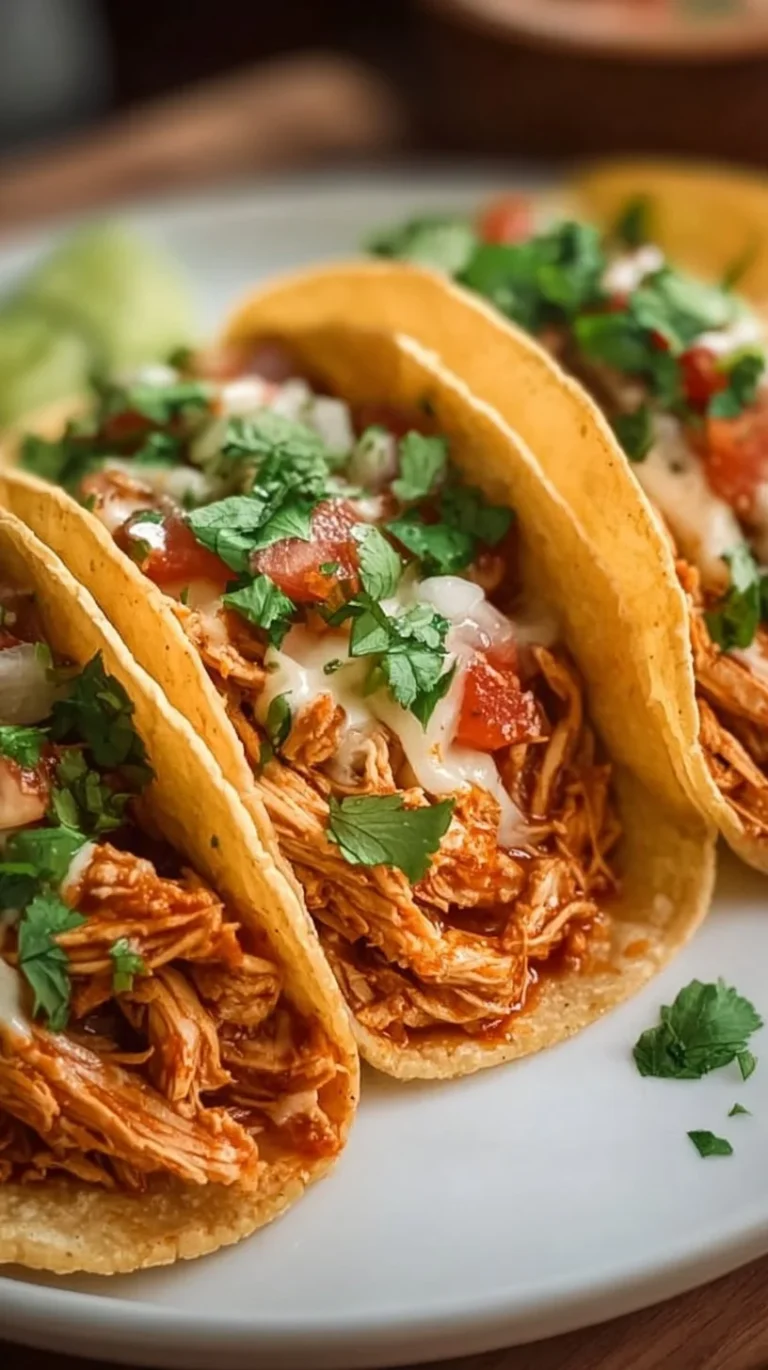 Slow Cooker Queso Chicken Tacos with queso sauce and shredded chicken