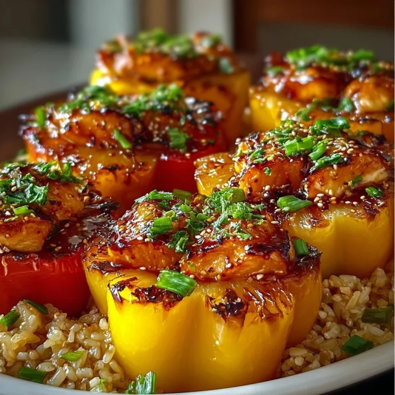 Delicious Teriyaki Pineapple Chicken stuffed in colorful rice peppers