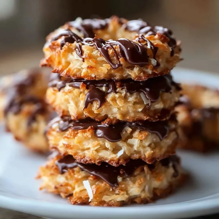 Delicious Samoas Cookies with caramel, coconut, and chocolate drizzle
