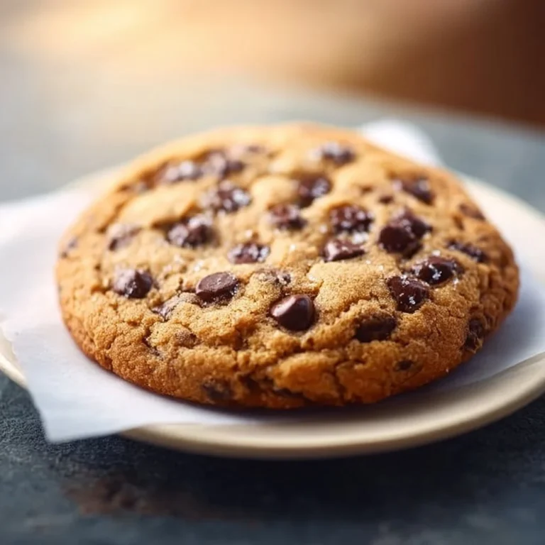Freshly baked single serve chocolate chip cookie on a plate
