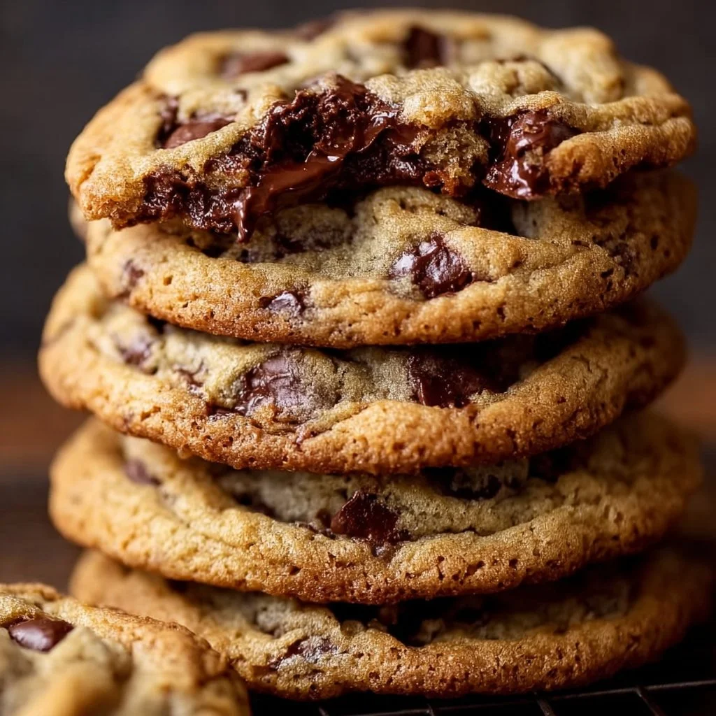 A batch of ultimate chewy chocolate chip cookies on a cooling rack.