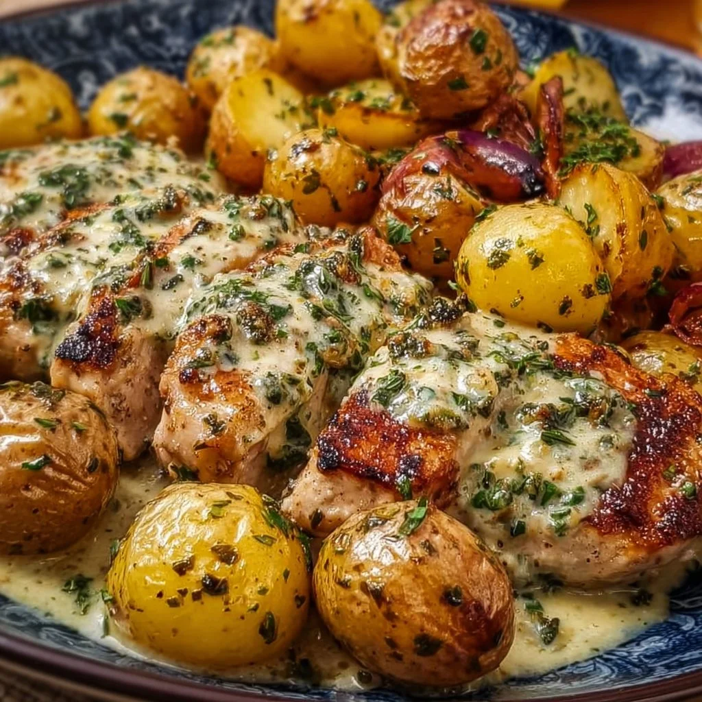 The Ultimate Creamy Garlic Chicken with Roasted Baby Potatoes