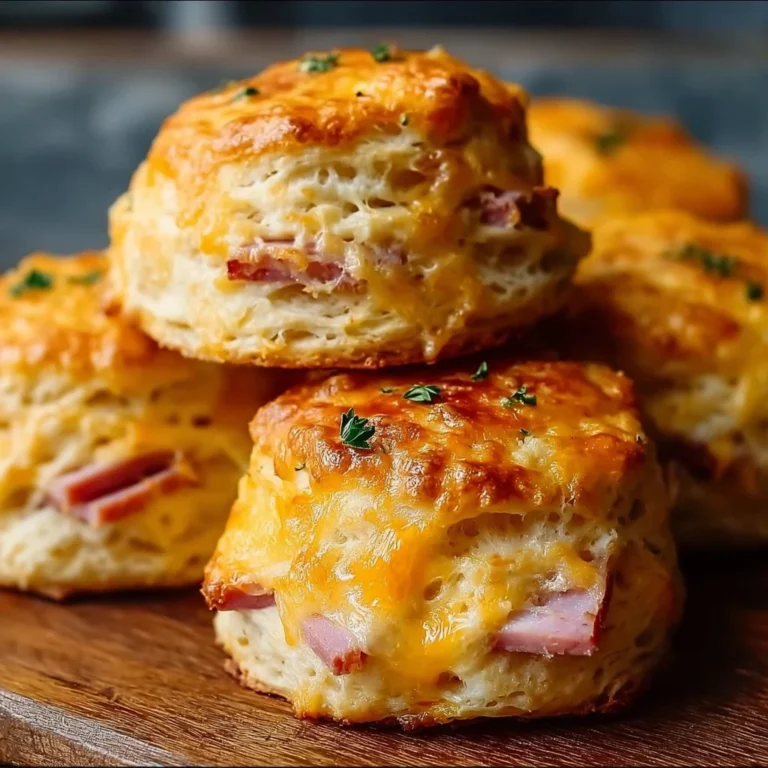 Fluffy homemade cheesy ham biscuits served on a plate for brunch