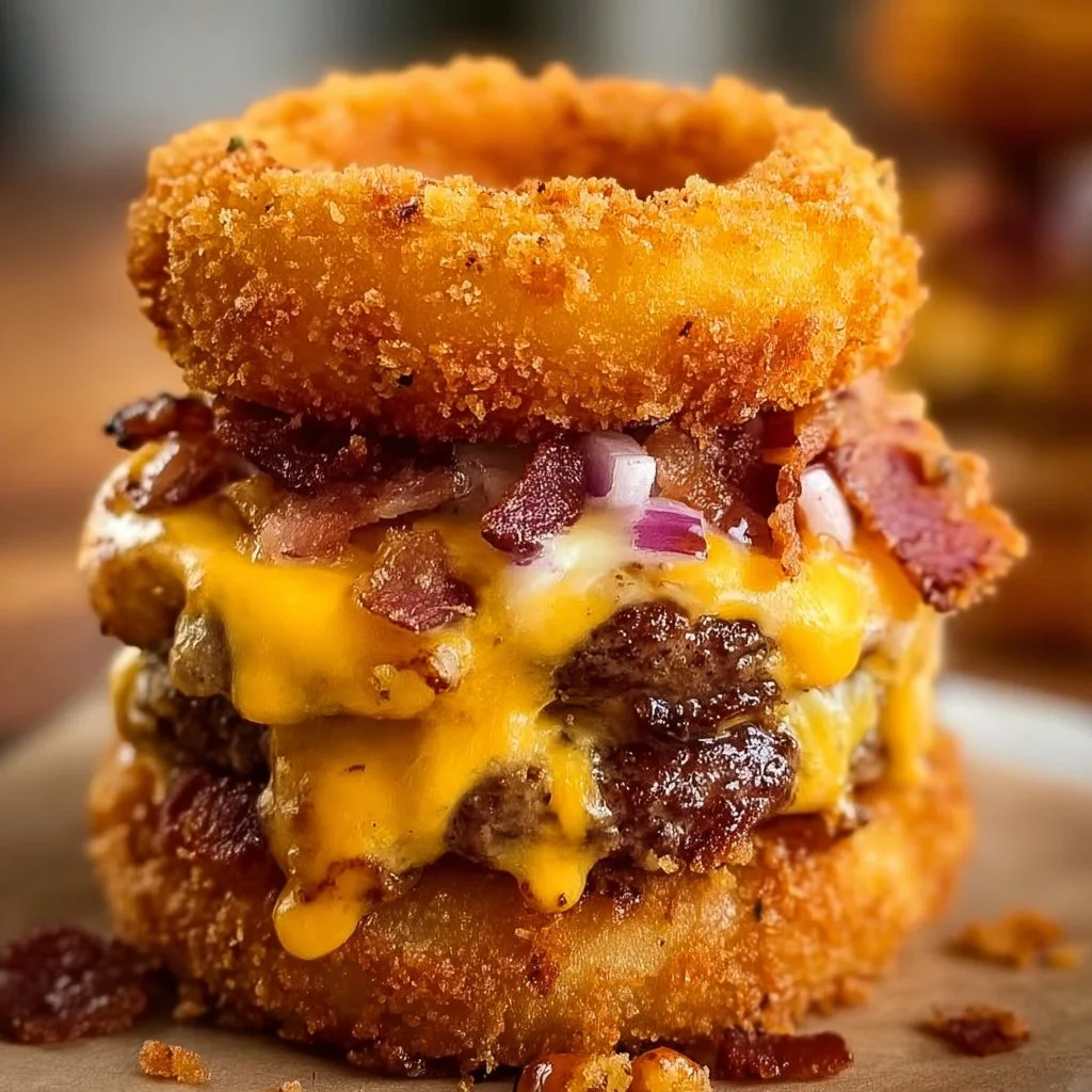 Ultimate Loaded Bacon Cheeseburger Onion Rings