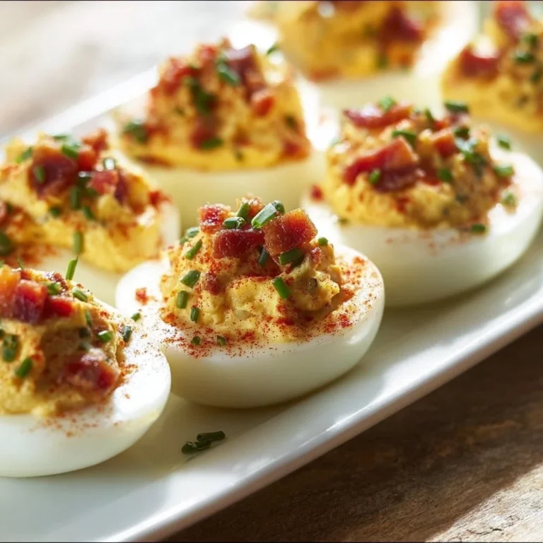 Delicious Bacon Deviled Eggs garnished for a festive presentation