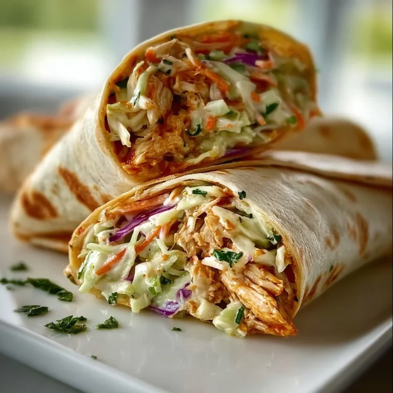 Delicious BBQ chicken wraps with coleslaw filling on a rustic wooden table.