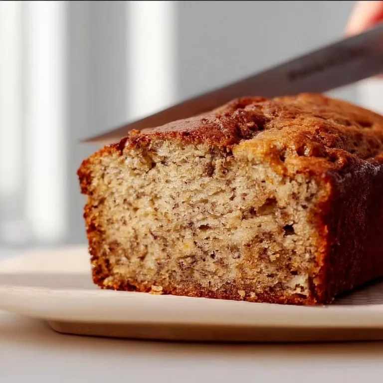 A slice of moist banana bread on a wooden table, showcasing its fluffy texture.