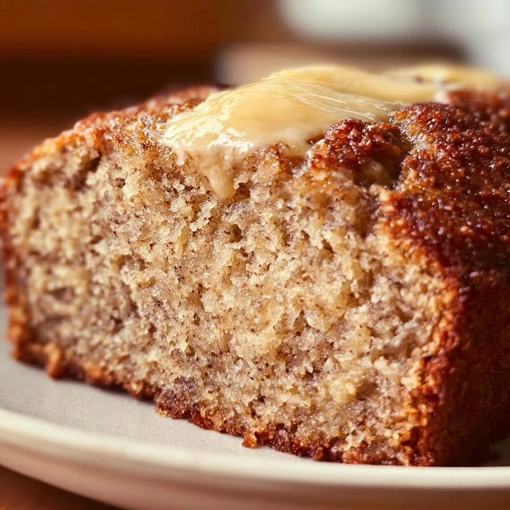 Delicious slice of Best Keto Banana Bread on a wooden table