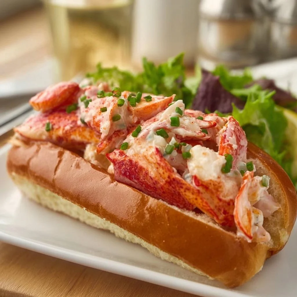 Freshly made Maine lobster roll served with lemon and herbs