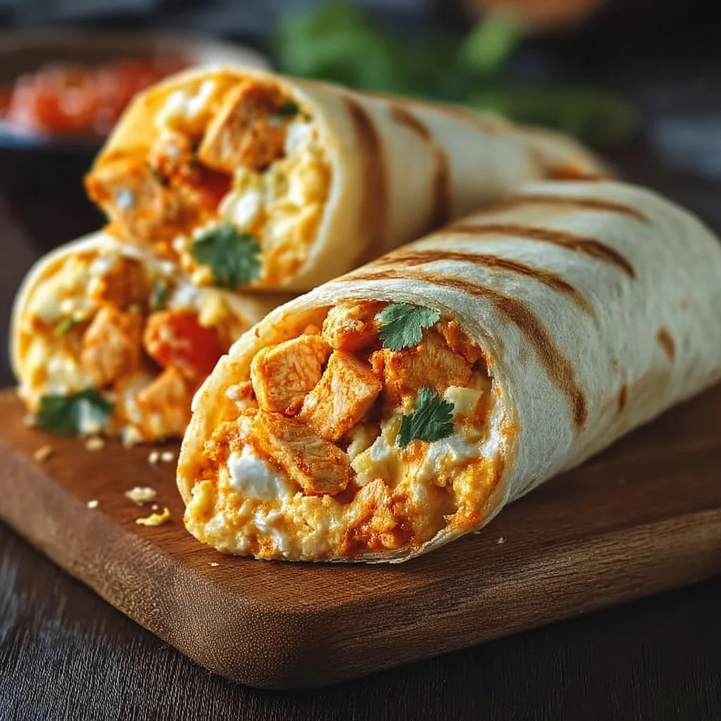 Buffalo Chicken Breakfast Burritos