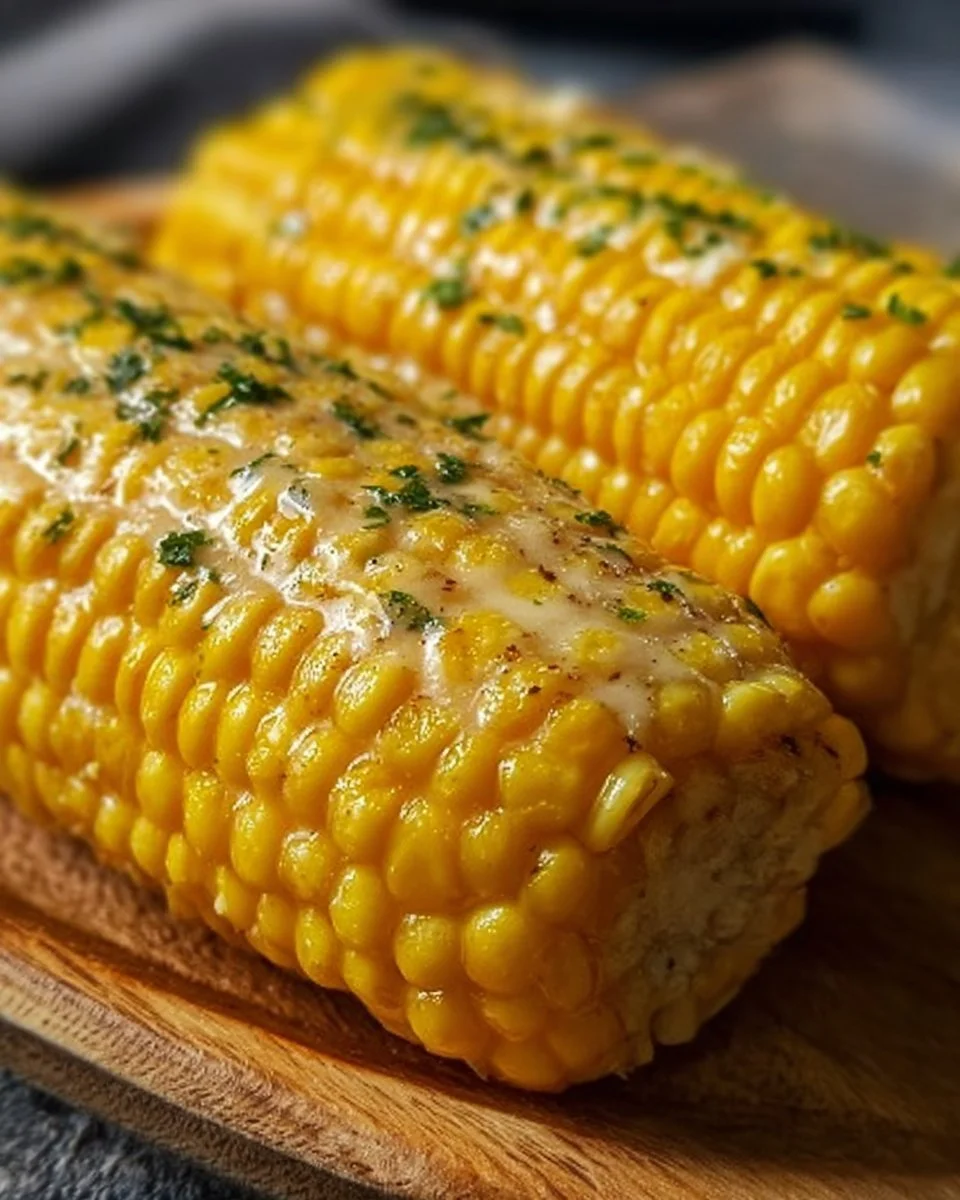 Delicious buttery garlic corn on the cob, served as a perfect summer side dish